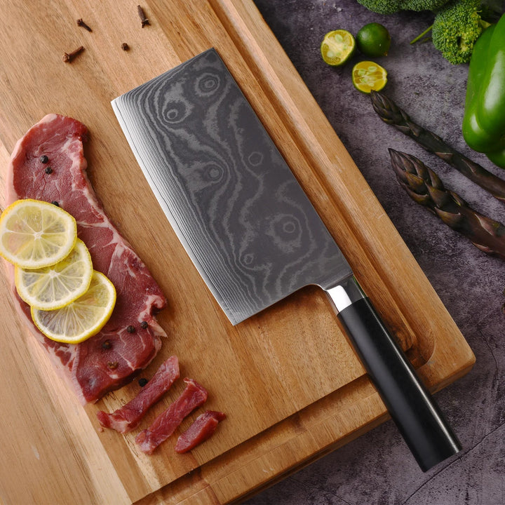 Stainless Steel Chef Damascus Cleaver Vegetable Knife with Plastic Handle & Cover, Multipurpose Use for Kitchen or Restaurant (12 Inch) Your Brand