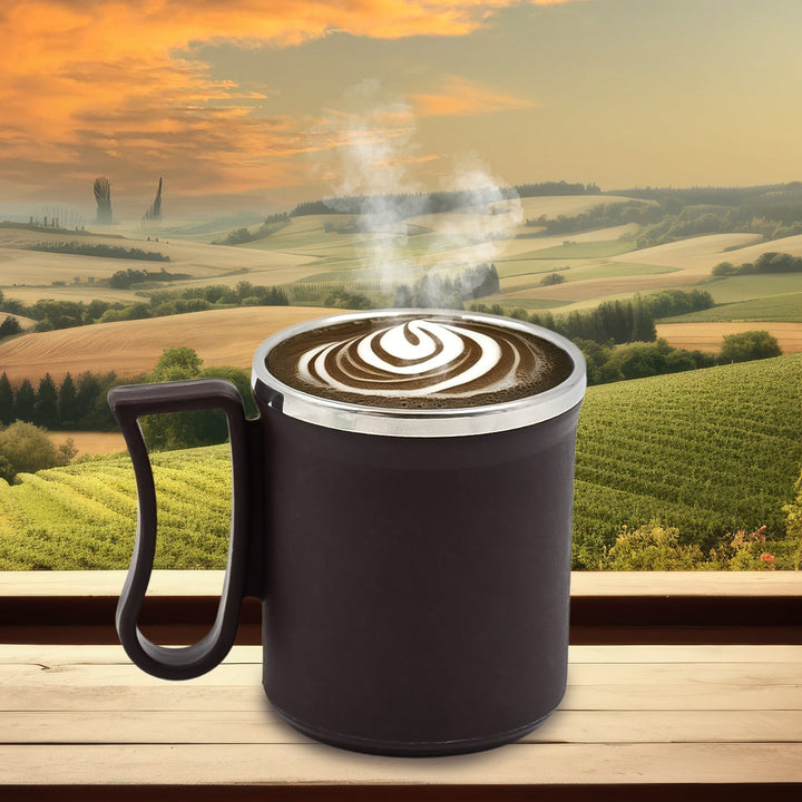 Coffee Mug with Lid and Handle-Plastic Covered Stainless Steel Mug (Random Color, Approx 200 ML) Your Brand