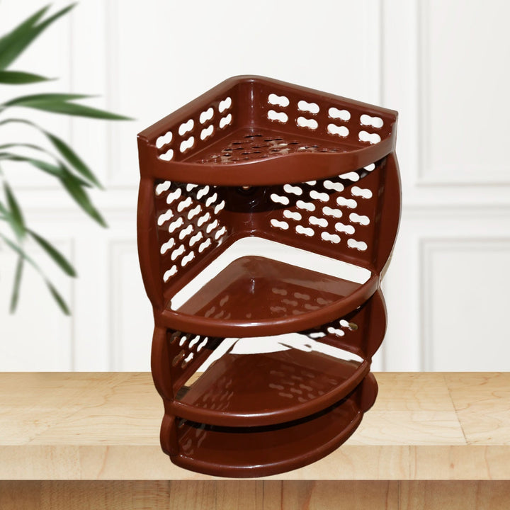 Multi Purpose Plastic Corner Rack a Stylish Storage Shelf for Kitchen / Living Room / Bathroom (1 Pc / 3 Layer ) Your Brand