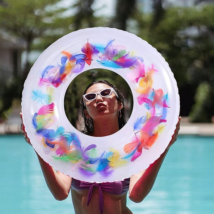 Swim Ring, For Adults, Conveniently Portable, Feathers, Swimming Ring, For Water Play, For Beaches, Swimming, Summer Vacation, Women's, Men's (1 Pc) Your Brand