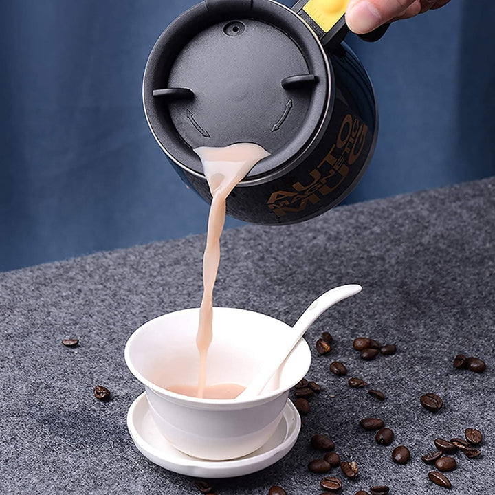 Self Stirring Mug With Lid used in all kinds of household and official places for serving drinks, coffee, any types of beverages etc. (1 Pc / 400 ML) Your Brand