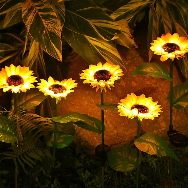 2 Pc Outdoor Solar Sunflower Lights Intelligent Light Control Waterproof Garden Landscape Stake Light Your Brand