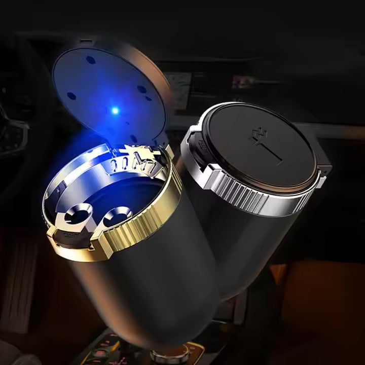 Portable Car Ashtray with Lid and Blue LED Light (1 Pc) - TezCart