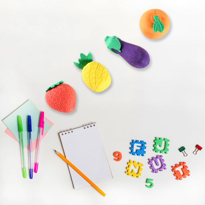 Mini Cute Vegetables and Fruits Erasers or Pencil Rubbers for Kids, 1 Set Fancy & Stylish Colorful Erasers for Children, Eraser Set for Return Gift, Birthday Party, School Prize, 3D Erasers  (4 pc Set) Your Brand