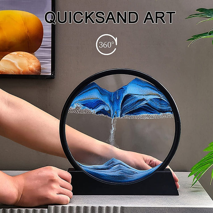 Moving Sand Art Picture Decor, 3D Deep Sea Sandscape Liquid Motion, Round Glass Frame Display Flowing Sand Relaxing Gift for Kids Adults Painting Artistic Sandscape for Home, Office, Ornament Desktop Art Bookshelves Decoration (1 Pc ) Your Brand