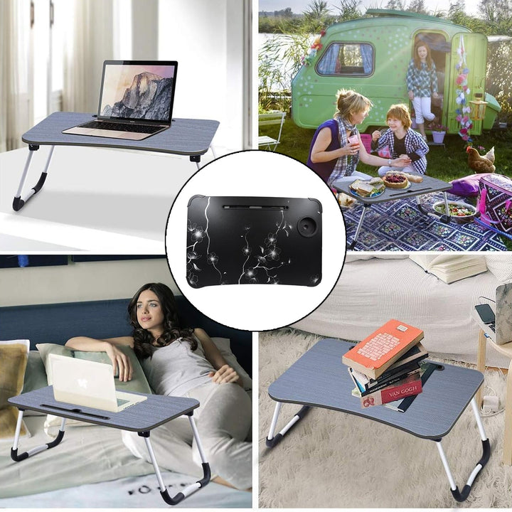 Laptop Table Foldable Portable Notebook Bed Lap Desk Tray Stand Reading Holder with Coffee Cup Slot for Breakfast, Reading & Movie Watching. Your Brand