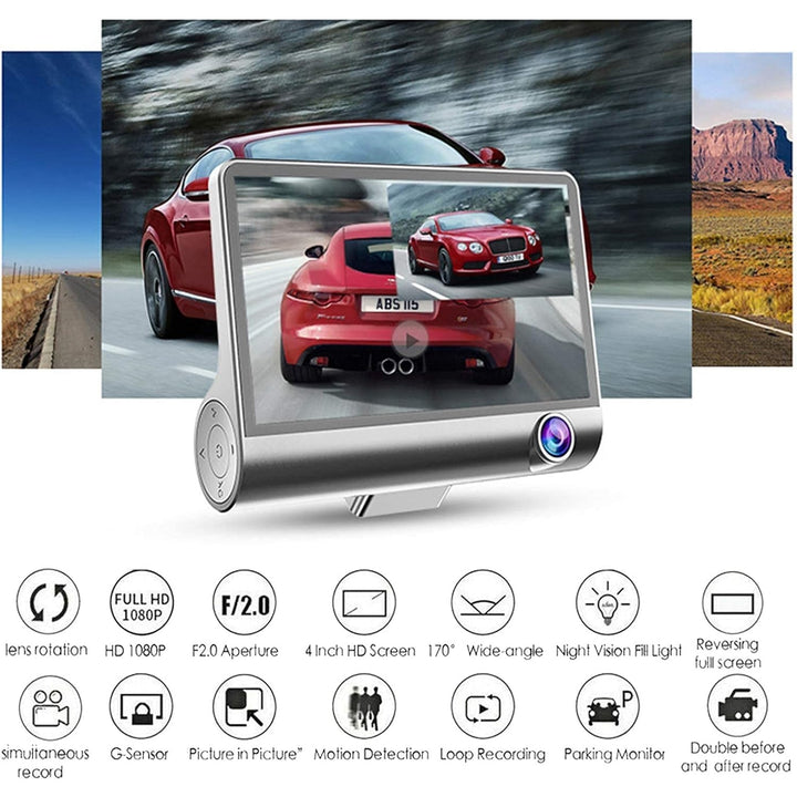 Dual Car DVR Dashboard Full HD Front and Rear Camera for Cars, Loop Recording, 4 HD Display, G-Sensor, Recording (1 Pc) Your Brand
