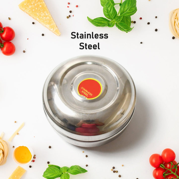 Multi-Purpose Stainless Steel Round Shape Tiffin Box - Small Gift For Baby Girl And Baby Boy For Office, School / Tuition / Picnic (big) Your Brand