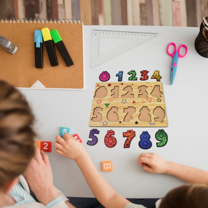 Wooden Number Puzzle Learning Educational Board (1 Set / 28×20 Cm) - TezCart