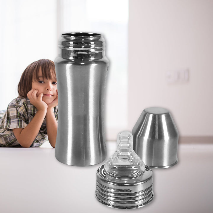 Ganesh Stainless Steel Baby Feeding Bottle, Milk Bottle for New Born / Infants / Toddler Up to 3 Years, BFA Free (250 ML Approx) Your Brand