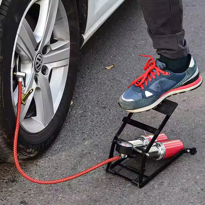 Dual-Cylinder Foot Pump, Portable Floor Bike Pump, 100PSI Air Pump - TezCart