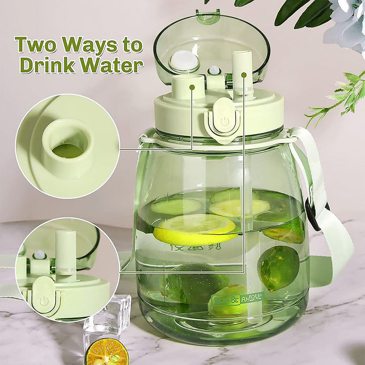 Insulated Water Bottle Portable Water Bottle With Strap, Sticker and Straw Cute Outdoor Sports Bottle For Water Travel Drinkware Jug Travel Water Bottle large Capacity Water Jug, Gym / Kid / Outdoor Sport / Campus, Fashionable (1300 ML Approx) Your Brand