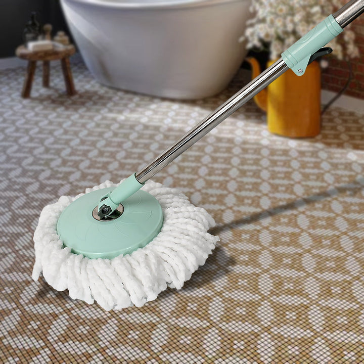 Ganesh Quick Spin Mop Steel Spin, Bucket Floor Cleaning, Easy Wheels & Big Bucket, Floor Cleaning Mop With Bucket, 2 Micro fiber head / Refill Your Brand
