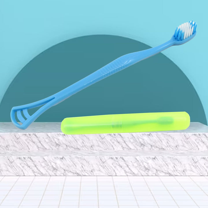 2-in-1 Soft Toothbrush & Tongue Scraper with Cover – Universal Dental Cleaner & Holder (1 Pc) Your Brand