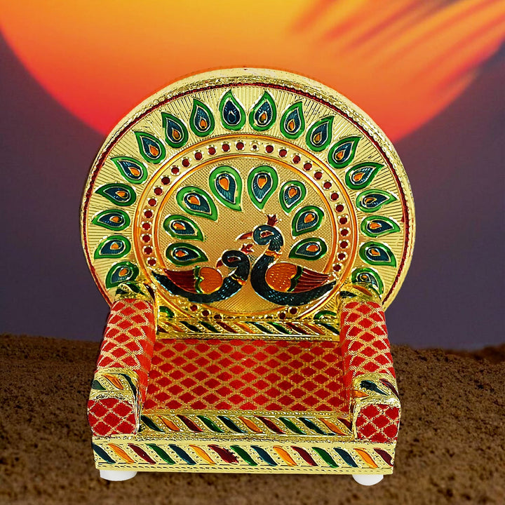 Meenakari Work Laddu Gopal Singhasan for Pooja Mandir Wooden Krishna Ladoo Bal Gopal Sofa Asan, Home Decorative Premium Look Decorative Singhasan Suitable For Home, Office, Restaurant (2 Pc Set) Your Brand