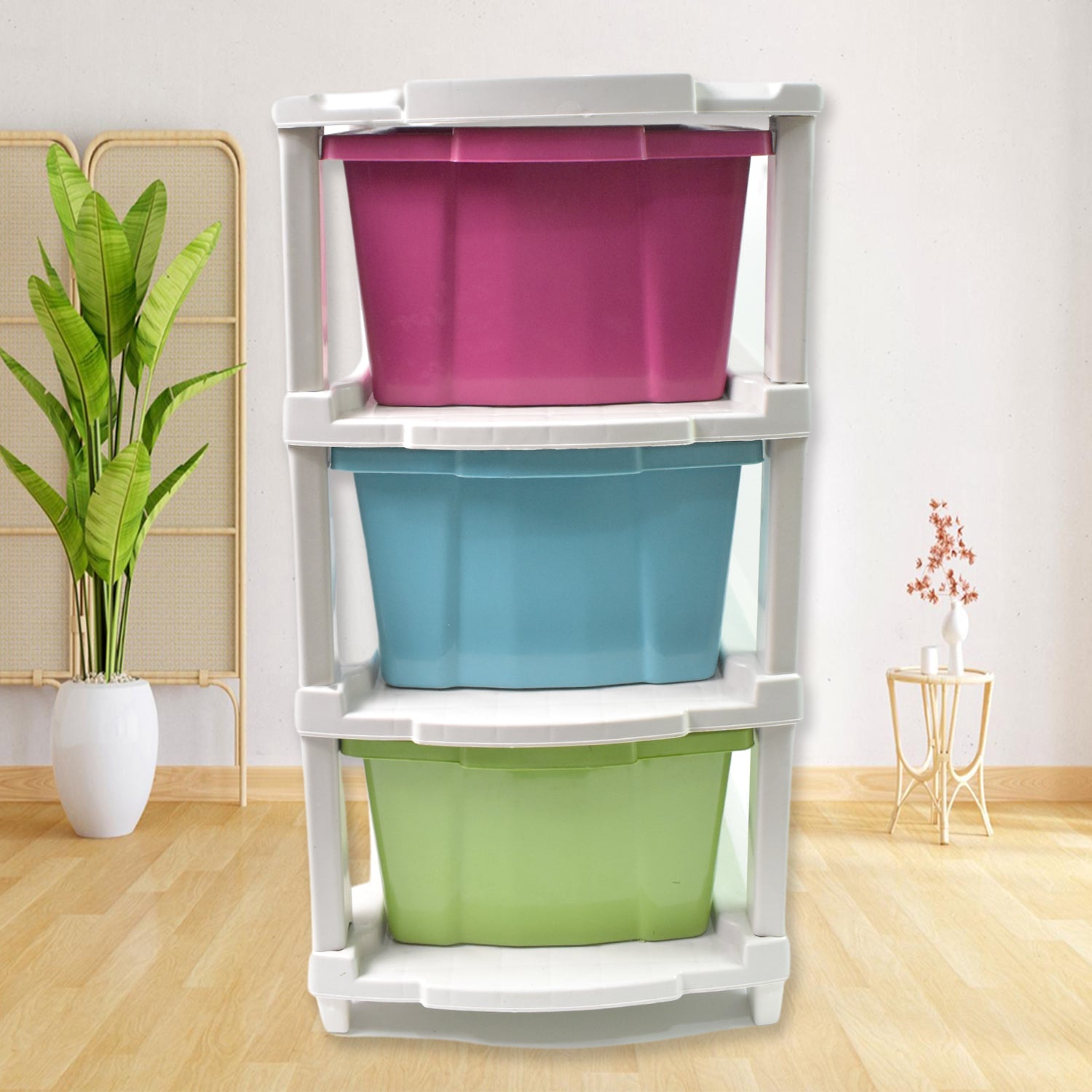 3-Layer Plastic Drawer Storage Organizer, Multi-Purpose Cabinet (1 Pc / Mix Color) - TezCart