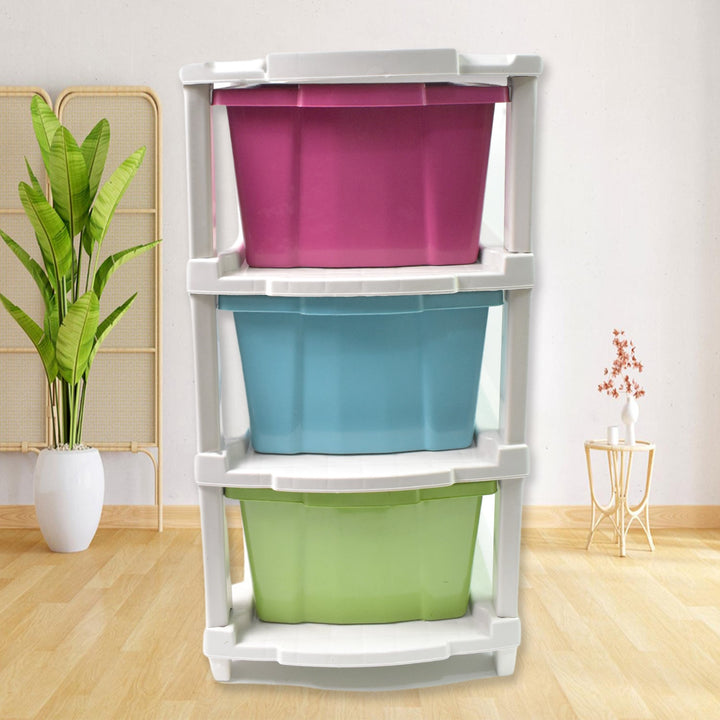 3-Layer Plastic Drawer Storage Organizer, Multi-Purpose Cabinet (1 Pc / Mix Color) - TezCart