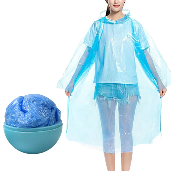 Disposable Raincoat for Kids with Hood and Attachable Round Case, Clear Plastic Raincoats for Emergency, Girls, Boys Disposable Emergency Ball Raincoat For Traveling and Outdoor Activities (1 Pc / Multicolor) Your Brand