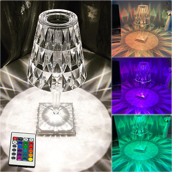 Romantic Crystal Table Lamp, Diamond Lamp, 16 Colors, 6 Brightness Level, Touch / Remote Control Switch, SUB Charging, Lampshade Night Light, Bedroom Bedside, Living Room Decoration Your Brand