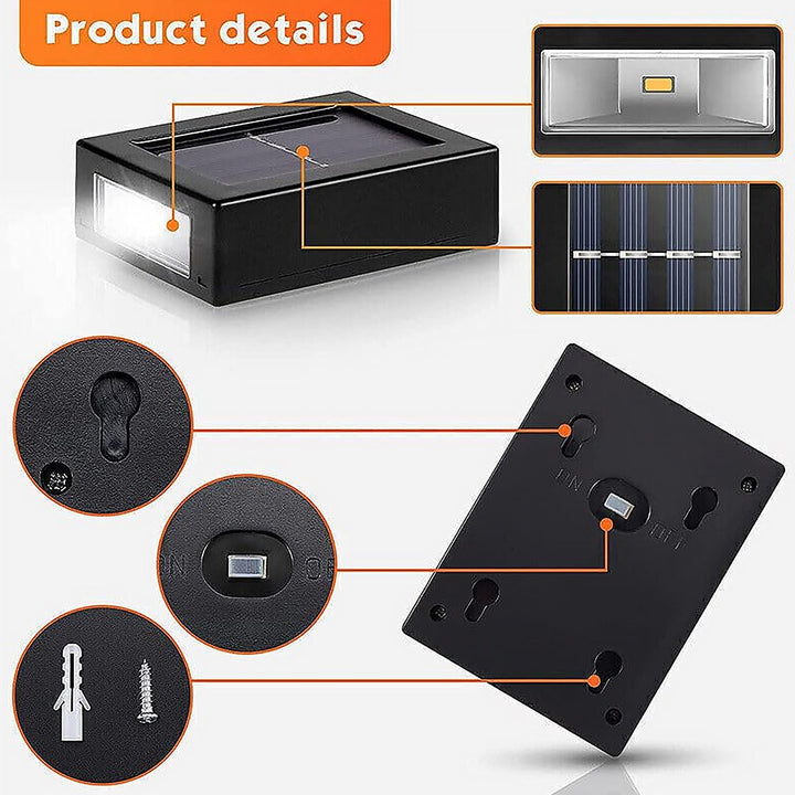 Solar Wall Lights Small Fence Lights Solar Powered Up Down LED Porch Light Garden Lights Outdoor Solar Landscape Lights WaterProof Light (1 Pc) Your Brand