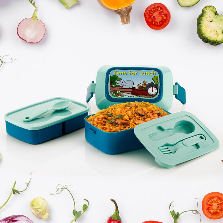 5621 Double Layer Lunch Box Stylish Lid Lunch Box With Fork & Spoon Lunch Box For Children School Lunch Box  Your Brand