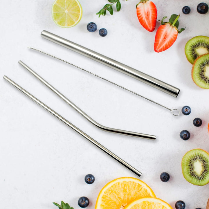 Reusable Stainless Steel Straws with Travel Case Cleaning Brush Eco Friendly Extra Long Metal Straws Drinking Set of 4 (2 Straight straws, 1 Bent straws, 1 Brush) Your Brand
