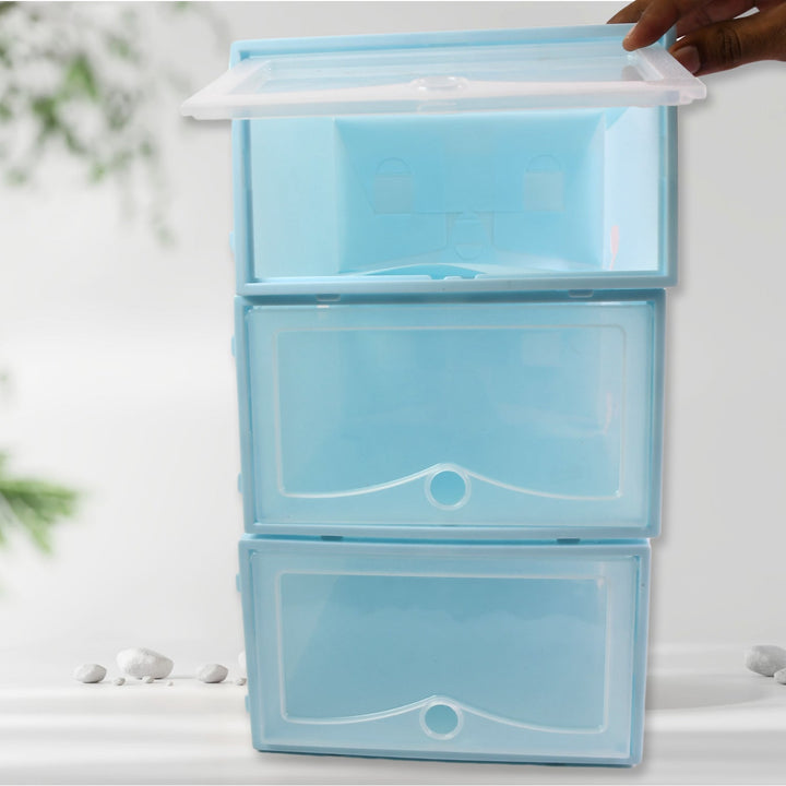 3 Layer Plastic Shoes Storage Box, Stackable Shoe Storage (1 Set / 3 Layer Set) - TezCart