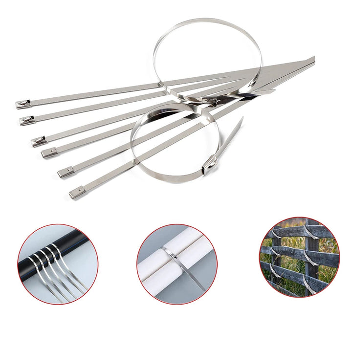 Stainless Steel Cable TIE Used for Solar, Industrial and Home Improvement Multipurpose HIGH Strength, Self-Locking Zip Ties, Multi-purpose Tie, Portable Rustproof 100Pcs Wide Application Zip Tie Set for Building (4.6x100MM /  100 pcs Set) Your Brand
