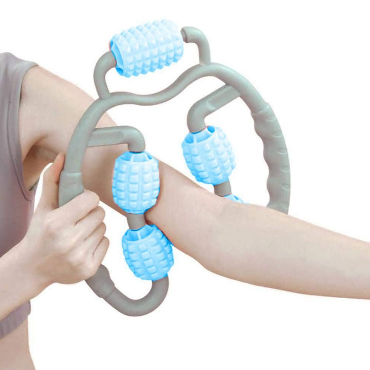 Muscle Massage Roller, 5 Wheels Relieve Soreness Leg Muscle Roller Fitness Roller Muscle Relaxer Massage Roller Ring Clip All Round Massaging Uniform Force Elastic PP Drop Shaped for Home Use (1 Pc) Your Brand