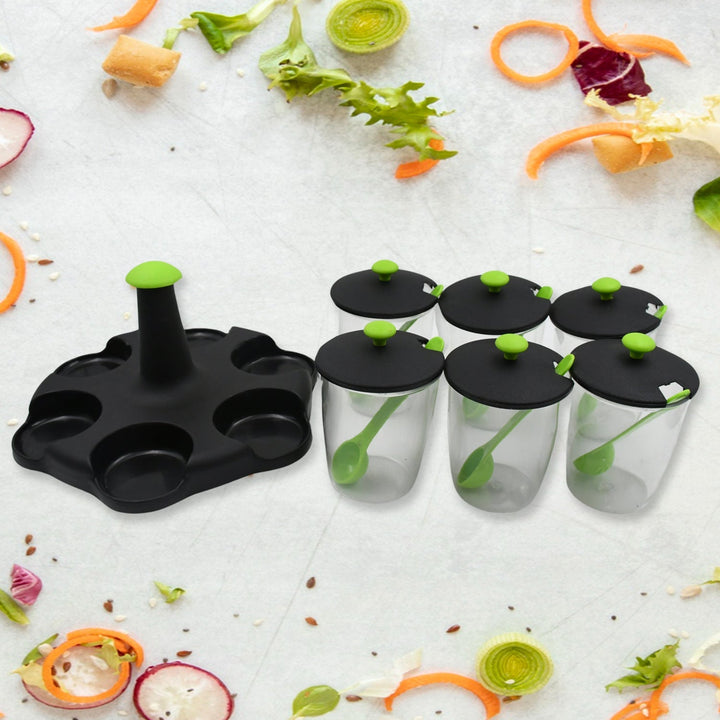Multipurpose 6 Piece Miracle Revolving Plastic Spice Container Rack With 6 Spoon, Condiment Set, Masala Rack Set, Revolving Spice Rack Aachar Container Chutney Mukhwas Tray Masala Dining Spice Stand Your Brand