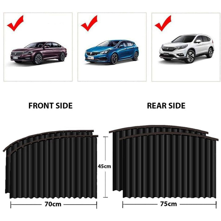 Curtain for Car Window | Heat & Sunshade Protection (4 Pcs With Curtain Hook & Adhesive Tap Set)q - TezCart