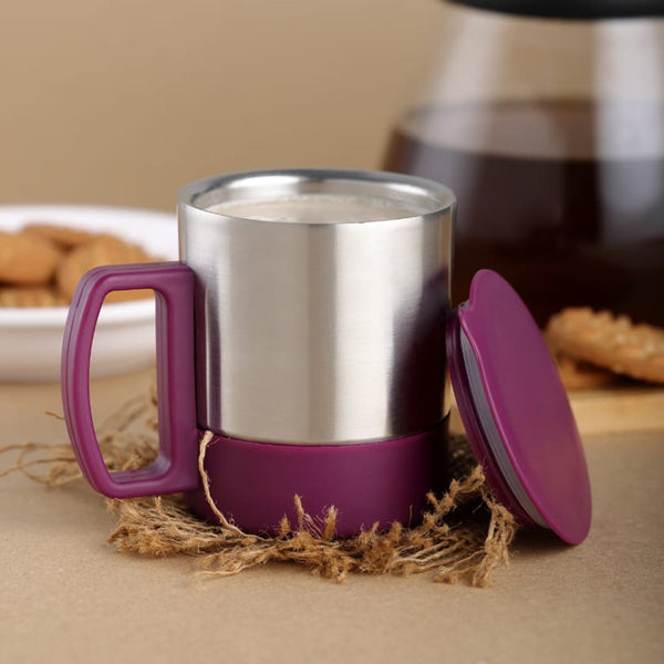 Stainless Steel Coffee/Tea Cup, Stainless Steel Lid Cover Hot Coffee/Tea Mug Hot Insulated Double Wall Stainless Steel, Coffee and Milk Cup with Lid & Handle Easy To Carry - Coffee Cup (1 Pc) Your Brand