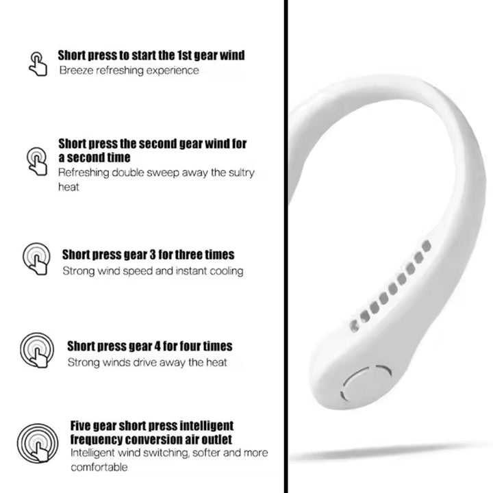 Neck Fan, Portable and Wearable Personal Fan, USB Rechargeable, Headphone Design, Neckband Fan with 3 Speeds, suitable for outdoor family sports travel Your Brand