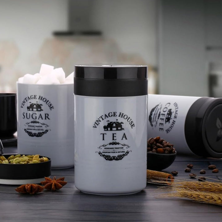 Accurate Seal Tea Sugar Coffee Container - 3 Pcs Plastic Damru Shaped Tea, Coffee, Sugar Canisters Jar, New Airtight Food Seal Containers for Salt, Dry Fruit, Grocery Multicolor (3 Pcs Set) Your Brand