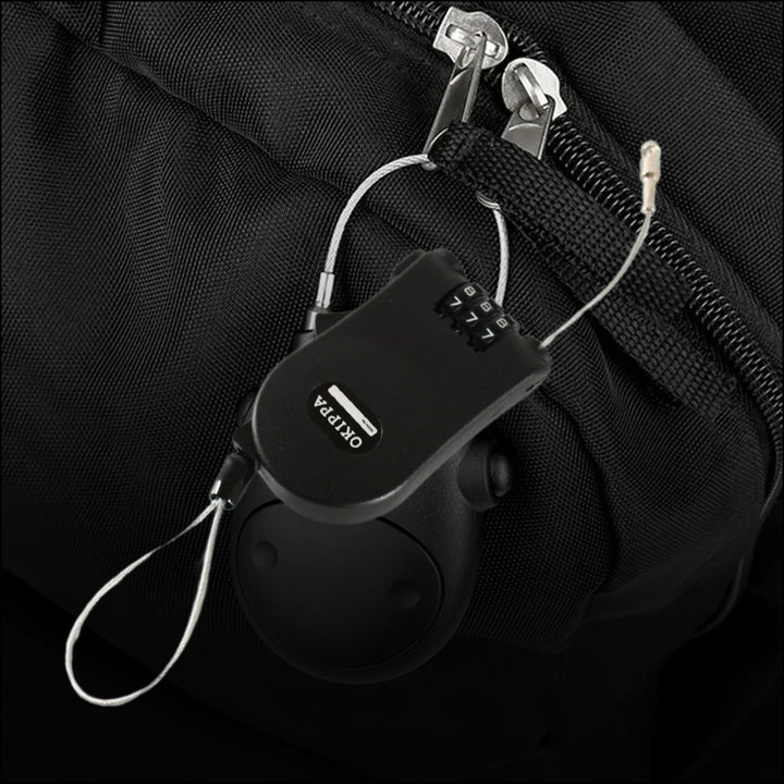 Multifunctional cable lock with number code for travel, sports Etc. Retractable Wire Lock,Wire Black Shell Combination Password. Your Brand