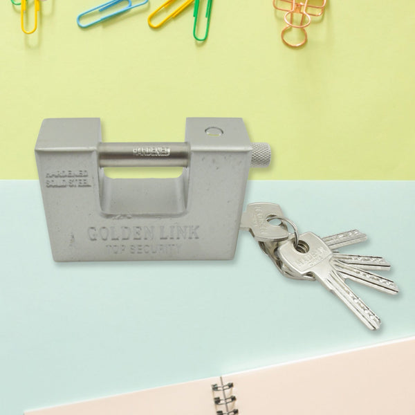 94mm Stainless Steel Padlock: Rectangular, Hardened Steel, 5 Keys Your Brand