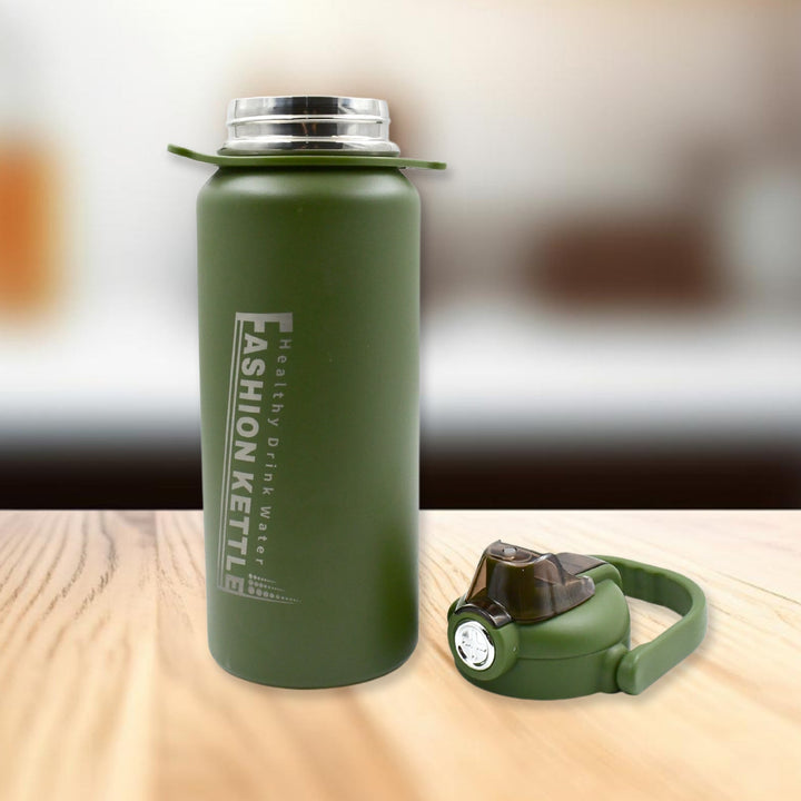 Stainless Steel Water Bottle with Straw, Strap & Handle  Vacuum Insulated Thermos Flask Double-Walled Coffee Thermos Flask Leak-proof Water Bottle for Sports, Fitness, Gym (1500ML) Your Brand