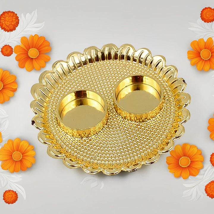 Round Shape Special Puja Thali, Kumkum Thali Holder (1 Pc / Big) - TezCart