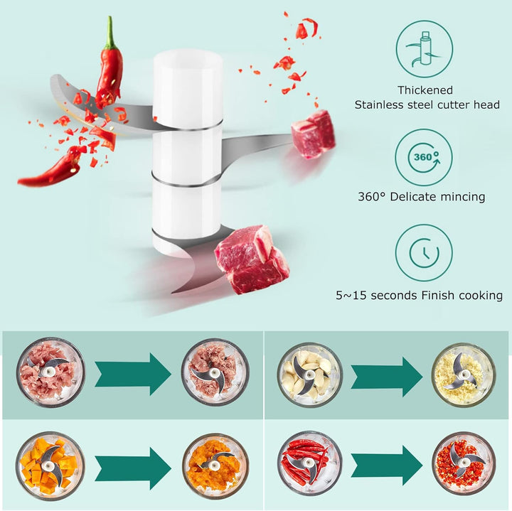 Wireless USB Rechargeable Mini Electric Garlic Machine / Chopper 3 Blades (250Ml) - TezCart