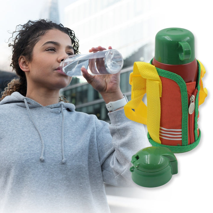 Premium Stainless Steel Insulated Sipper Bottle Print Water FlaskCartoon Vacuum Hot Cold For Kids / Travelling Water Bottle for Kids with Pop up Straw,  Double Wall Thermos with Straw & Bottle Zippe Cover For office/Gym/School (550 ML) Your Brand