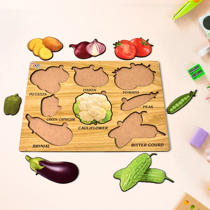 Wooden Vegetable Puzzle Learning Educational Board (1 Set / 28×20 Cm) - TezCart