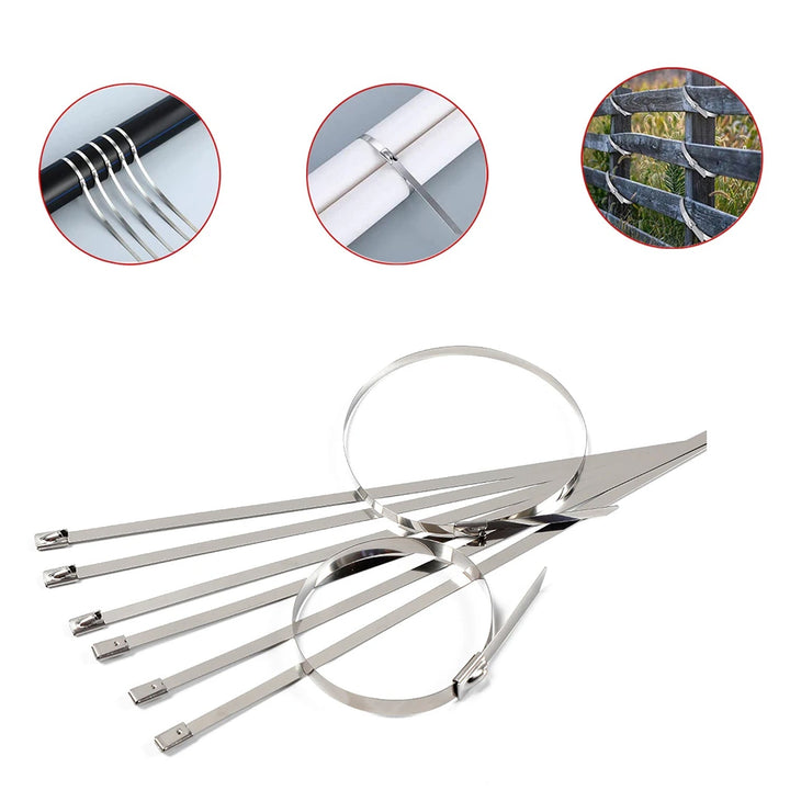Stainless Steel Cable TIE Used for Solar, Industrial and Home Improvement Multipurpose HIGH Strength, Self-Locking Zip Ties, Multi-purpose Tie, Portable Rustproof 100Pcs Wide Application Zip Tie Set for Building (4.6x100MM /  100 pcs Set) Your Brand