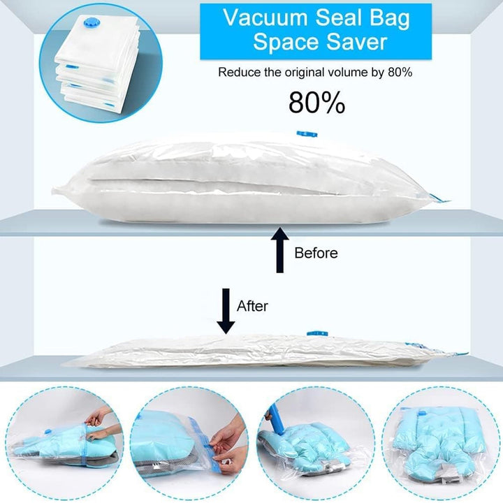 Vacuum Storage Bags with Suction Pump & Shirt clips - Vacuum Bags - Big Capacity Vacuum Seal Bags for Travel Clothes Blankets Pillows, Compression Bags | Space Saver Vacuum Storage Bags (5 Pcs Set) Your Brand