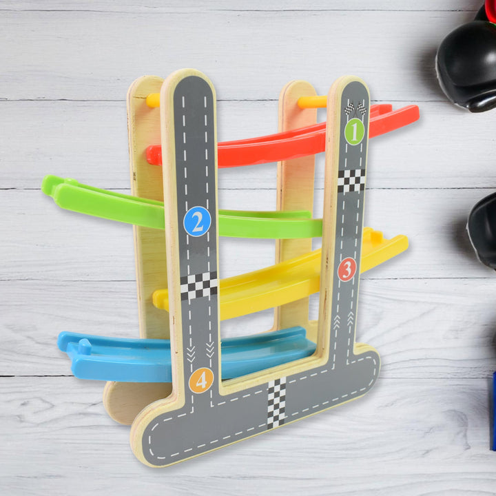 Car Racer Track Play set Wooden Click Clack Toys With 4 Mini Racers (1 Set) - TezCart