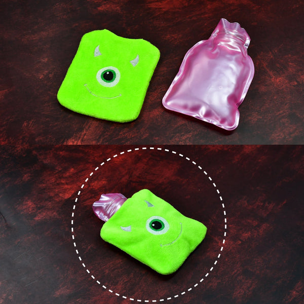 Green One-Eyed Monster Print Small Hot Water Bag with Cover for Pain Relief Your Brand