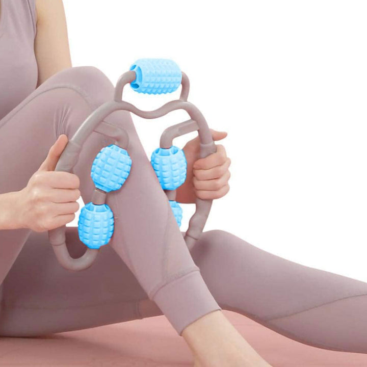 Muscle Massage Roller, 5 Wheels Relieve Soreness Leg Muscle Roller Fitness Roller Muscle Relaxer Massage Roller Ring Clip All Round Massaging Uniform Force Elastic PP Drop Shaped for Home Use (1 Pc) Your Brand