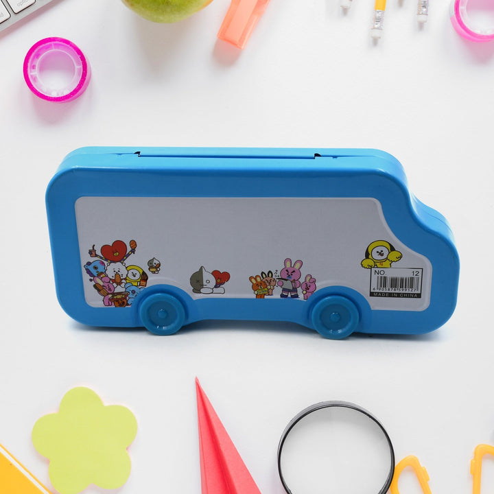 Bus Shape Compass Box for Boys, Kids School Accessories |  Pencil Box  with Wheels for Girls and Kids, String Operated Case Students School Supplies - Stationery Set Organizer Birthday Return Gift for Kids Your Brand