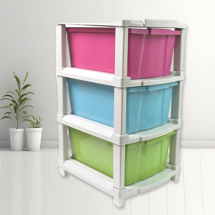 3-Layer Plastic Drawer Storage Organizer, Multi-Purpose Cabinet (1 Pc / Mix Color) - TezCart