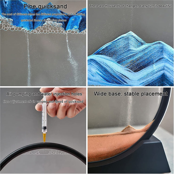 Moving Sand Art Picture Decor, 3D Deep Sea Sandscape Liquid Motion, Round Glass Frame Display Flowing Sand Relaxing Gift for Kids Adults Painting Artistic Sandscape for Home, Office, Ornament Desktop Art Bookshelves Decoration (1 Pc ) Your Brand