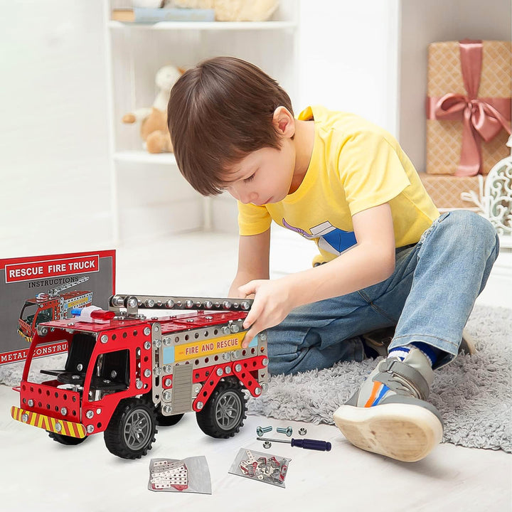 Metal DIY Fire Truck Building Blocks for Kids (Fire Truck / 292pcs of truck tool / 1 Set) - TezCart